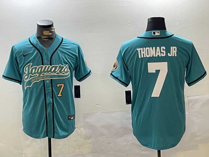 Men%27s Jacksonville Jaguars #7 Brian Thomas Jr Teal With Patch Cool Base Stitched Baseball Jerseys->jacksonville jaguars->NFL Jersey
